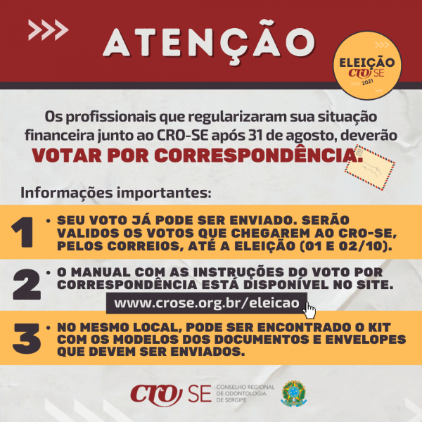 Comissão Eleitoral do CRO-SE reforça informações sobre o voto por correspondência