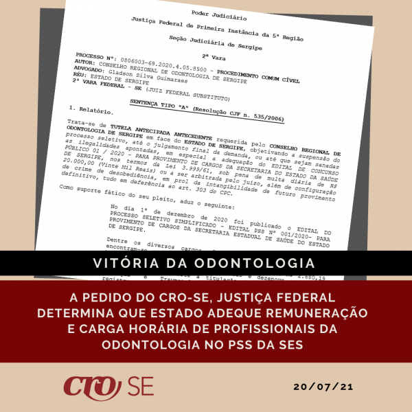 Justiça Federal acata pedido do CRO-SE e determina adequação de remuneração e carga horária para CDs no PSS da SES