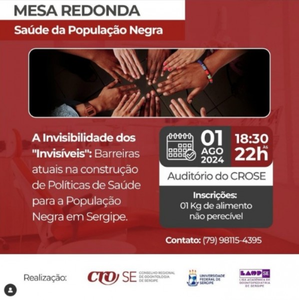 CRO-SE abre inscrições para Mesa Redonda Saúde da População Negra, que será em 01 de agosto