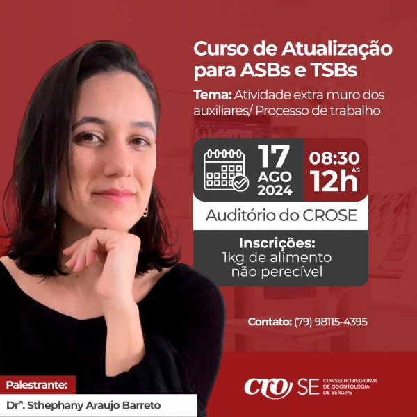 CRO-SE realiza segundo módulo da Capacitação para ASB e TSBs neste sábado