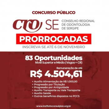CRO-SE prorroga inscrições para o Concurso Público até 06 de novembro