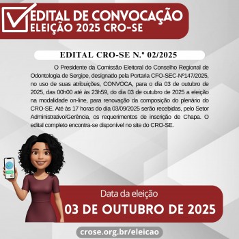 CRO-SE publica Edital para processo eleitoral 2025; chapas podem se inscrever até o dia 03 de setembro